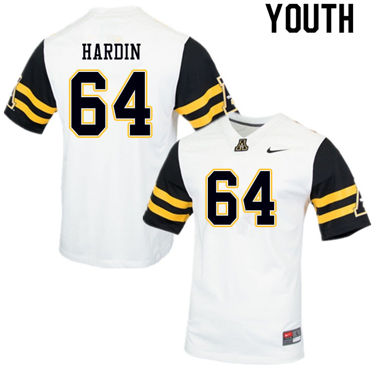 Youth #64 Will Hardin Appalachian State Mountaineers College Football Jerseys Sale-White - Click Image to Close